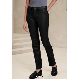 Banana Republic Womans Jeans 33 / 16 Slim Coated Black Waxed Straight High Rise
